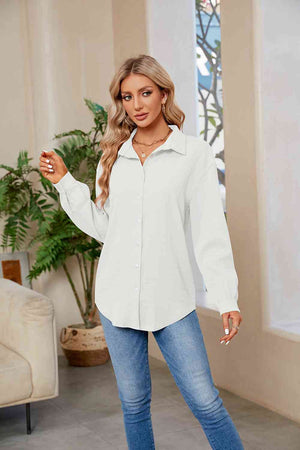 Collared Neck Buttoned Long Sleeve Shirt