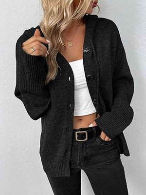 BUTTON-DOWN LONG SLEEVE HOODED SWEATER