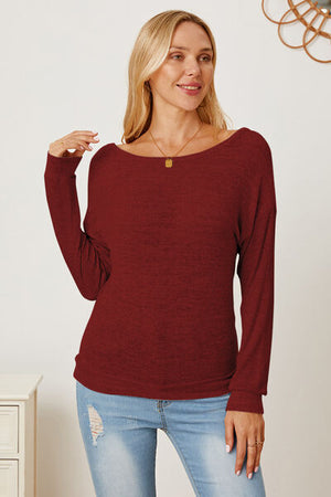 Boat Neck Backless Dropped Shoulder T-Shirt