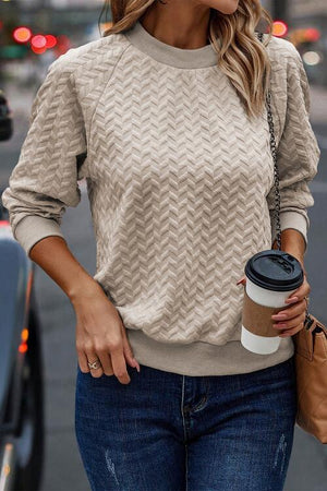 Texture Round Neck Long Sleeve Sweatshirt