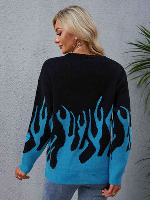 Printed Round Neck Long Sleeve Sweater