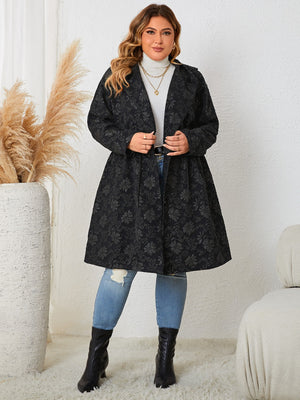 Plus Size Long Sleeve Hooded Trench Coat