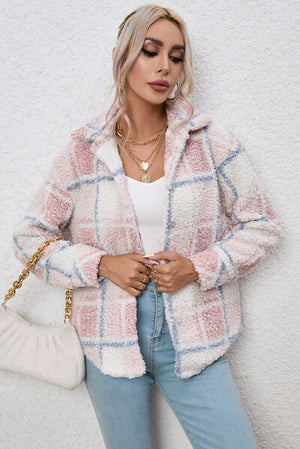 Plaid Button Up Collared Neck Long Sleeve Shacket