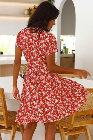 Floral Surplice Neck Flutter Sleeve Dress