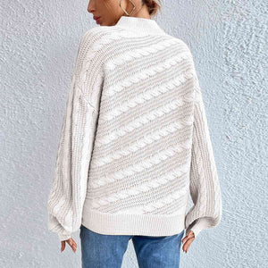 Cable-Knit Mock Neck  Long Sleeve Sweater