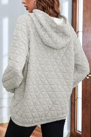 Quilted Long Sleeve Hoodie with Pocket