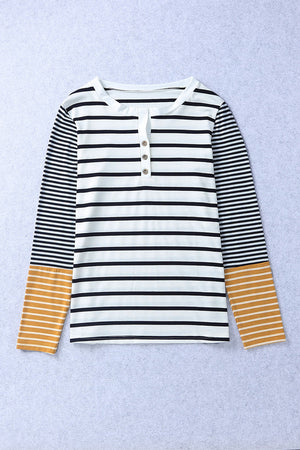 Striped Buttoned Long Sleeve Top