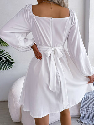 Tied Square Neck Balloon Sleeve Dress