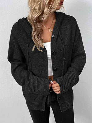 BUTTON-DOWN LONG SLEEVE HOODED SWEATER