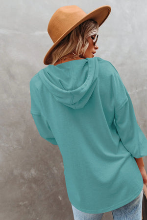 Buttoned Drop Shoulder Hoodie