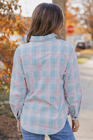 Plaid Button-Up Dropped Shoulder Shirt