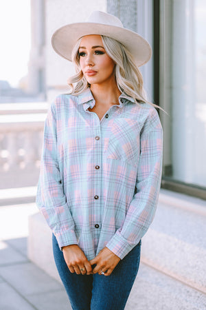 Plaid Button-Up Dropped Shoulder Shirt