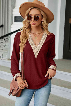 V-Neck Long Sleeve Blouse