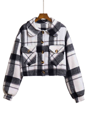 Plaid Button Front Jacket with Pockets