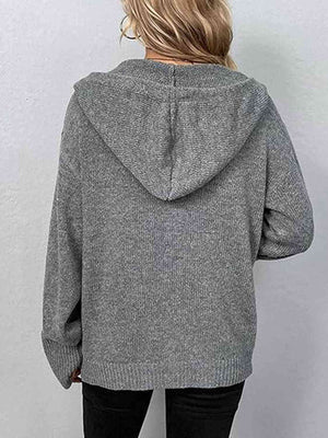 BUTTON-DOWN LONG SLEEVE HOODED SWEATER