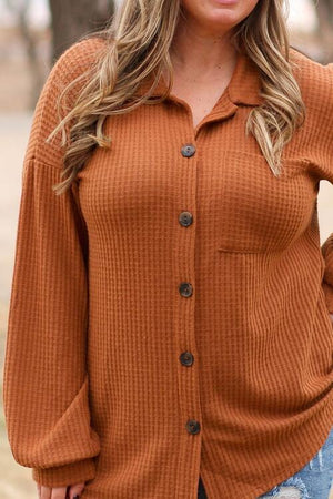 Plus Size Waffle-Knit Button Up Shirt