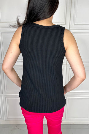 Chance of Sun Full Size Ribbed V-Neck Tank in Black