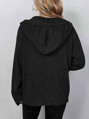 BUTTON-DOWN LONG SLEEVE HOODED SWEATER