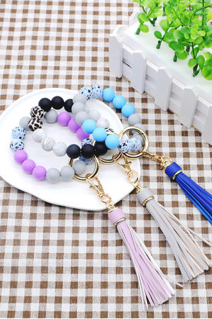 2 Multicolored Beaded Tassel Keychain