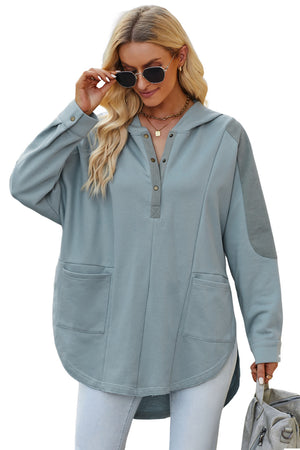 Long Sleeve Buttoned Hoodie with Pockets