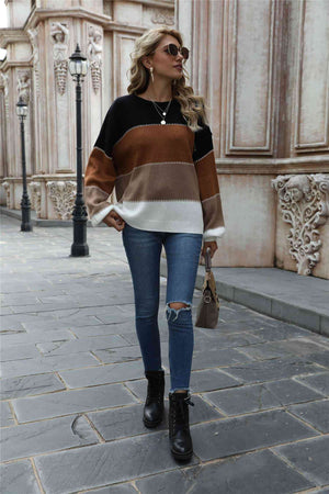 Color Block Round Neck Sweater