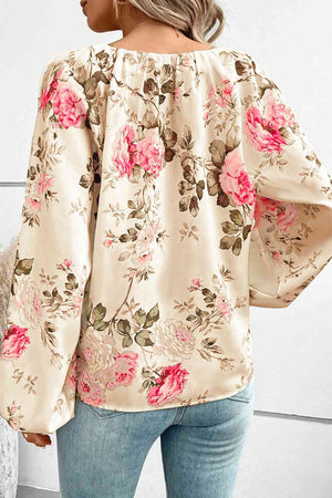 Floral V-Neck Balloon Sleeve Blouse