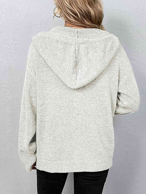 BUTTON-DOWN LONG SLEEVE HOODED SWEATER