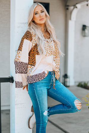 Leopard Patchwork Tied Flare Sleeve Blouse