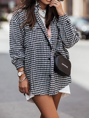 Houndstooth Button Up Dropped Shoulder Jacket